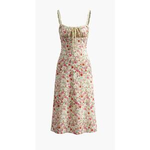 Commense Floral Tie Front Midi Dress Cream Pink Cami XL 12 Romantic Sundress